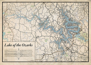 Lake of the Ozarks New and Old Combo Map Old West Style