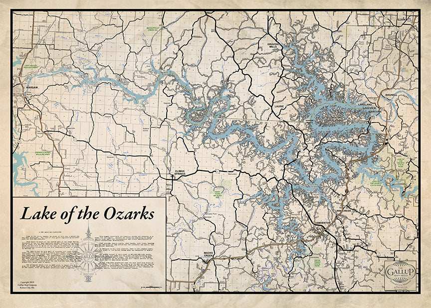 Lake of the Ozarks New and Old Combo Map Old West Style
