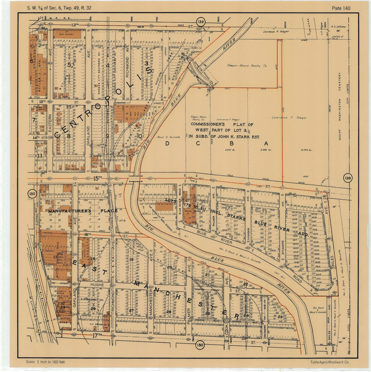 Kansas City 1925 Neighborhood Map - Plate #140 12th-17th Eastern-Skiles