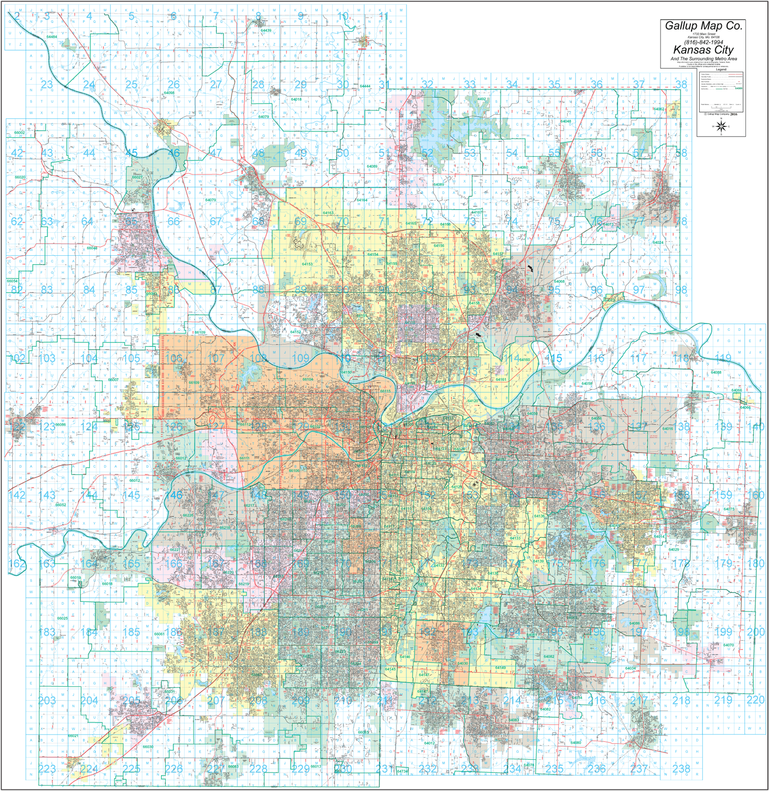 Kansas City Street and Zip Code Wall Map