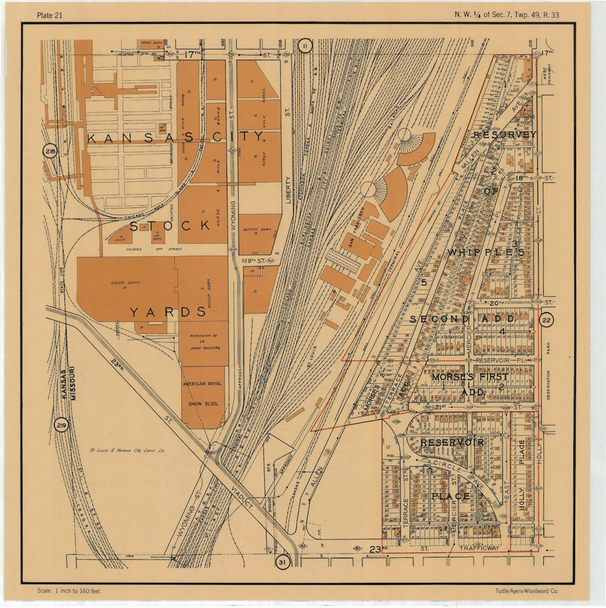 Kansas City 1925 Neighborhood Map - Plate #21 17th-23rd State Line-Holly