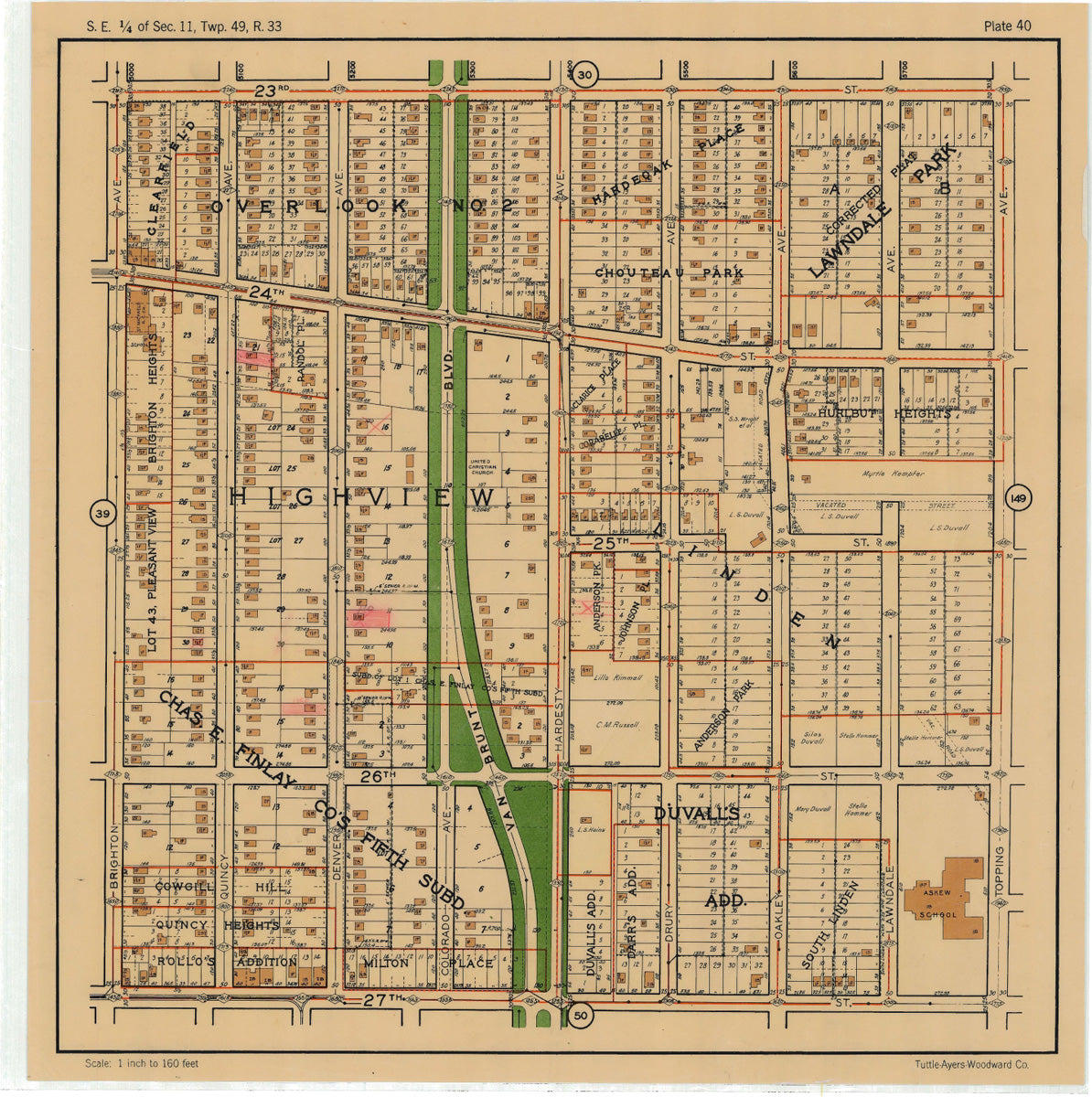 Kansas City 1925 Neighborhood Map - Plate #40 23rd-27th Brighton-Topping