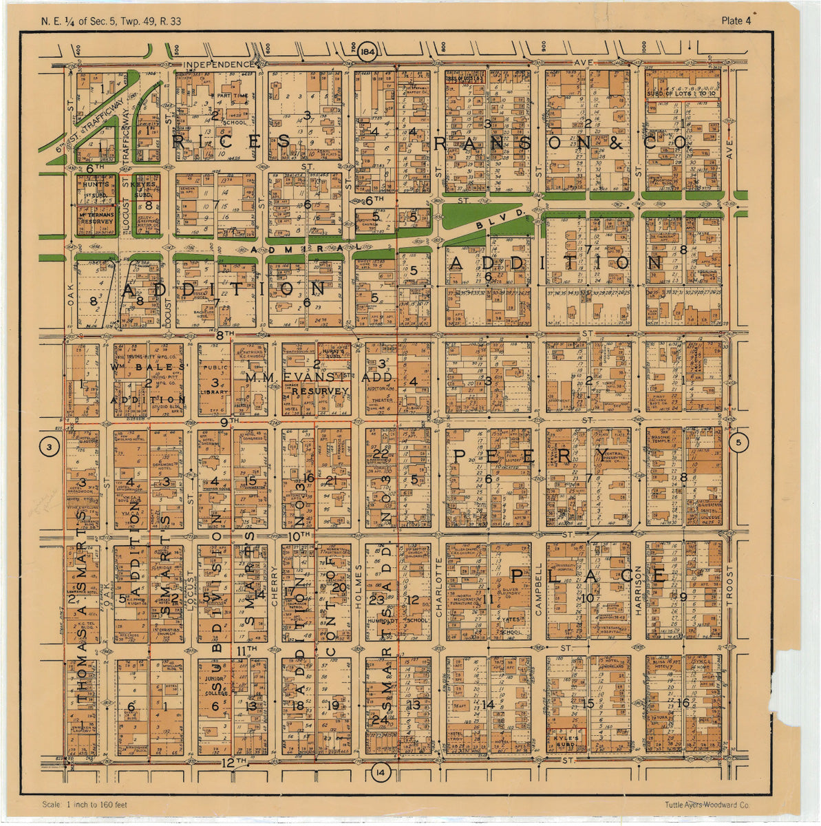 Kansas City 1925 Neighborhood Map - Plate #4 Independence-12th Oak-Troost