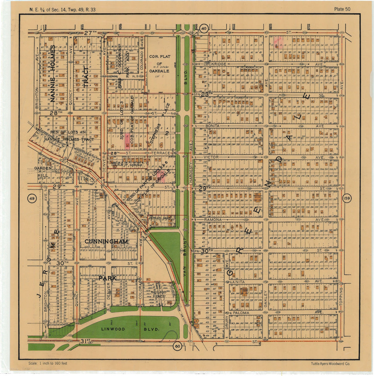 Kansas City 1925 Neighborhood Map - Plate #50 27th-31st Brighton-Topping