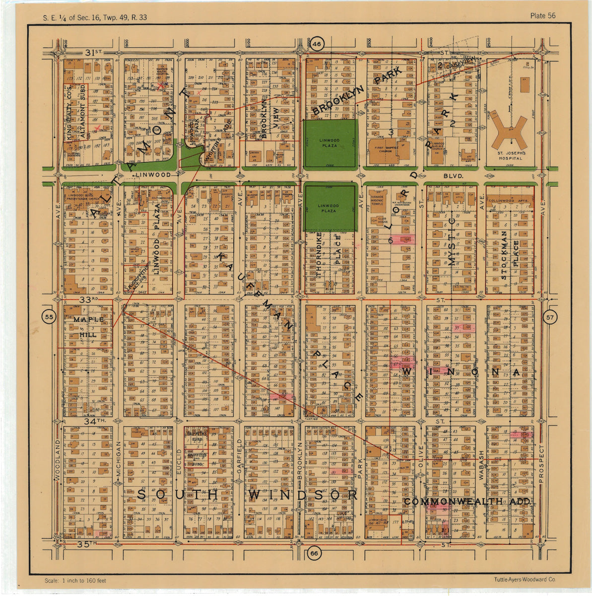 Kansas City 1925 Neighborhood Map - Plate #56 31st-35th Woodland-Prospect