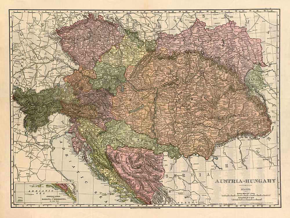 Austria Hungary antique Vintage Map 1908