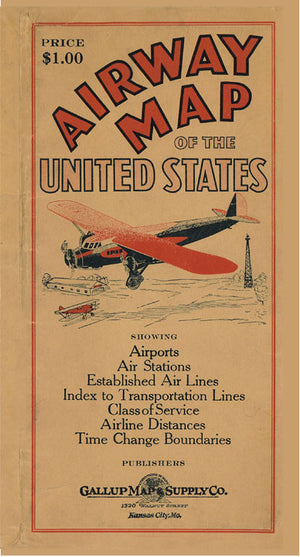 1930s' Vintage Airway Map of the United States Map