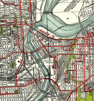 1926 Vintage Kansas City Map feautring the Street Cars.