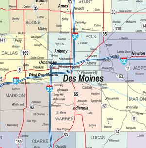 Iowa Laminated Wall Map County and Town map With Highways