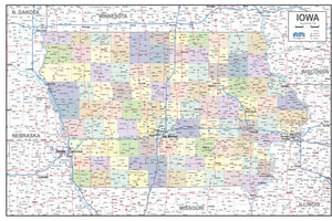 Iowa Laminated Wall Map County and Town map With Highways