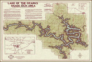 Vintage Lake of the Ozarks Original Map With Mile Markers and Cove Names.