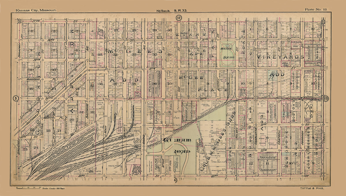 Kansas City Tuttle and Pike 1907 - Plate No 13 17th-23rd, Broadway-Troost