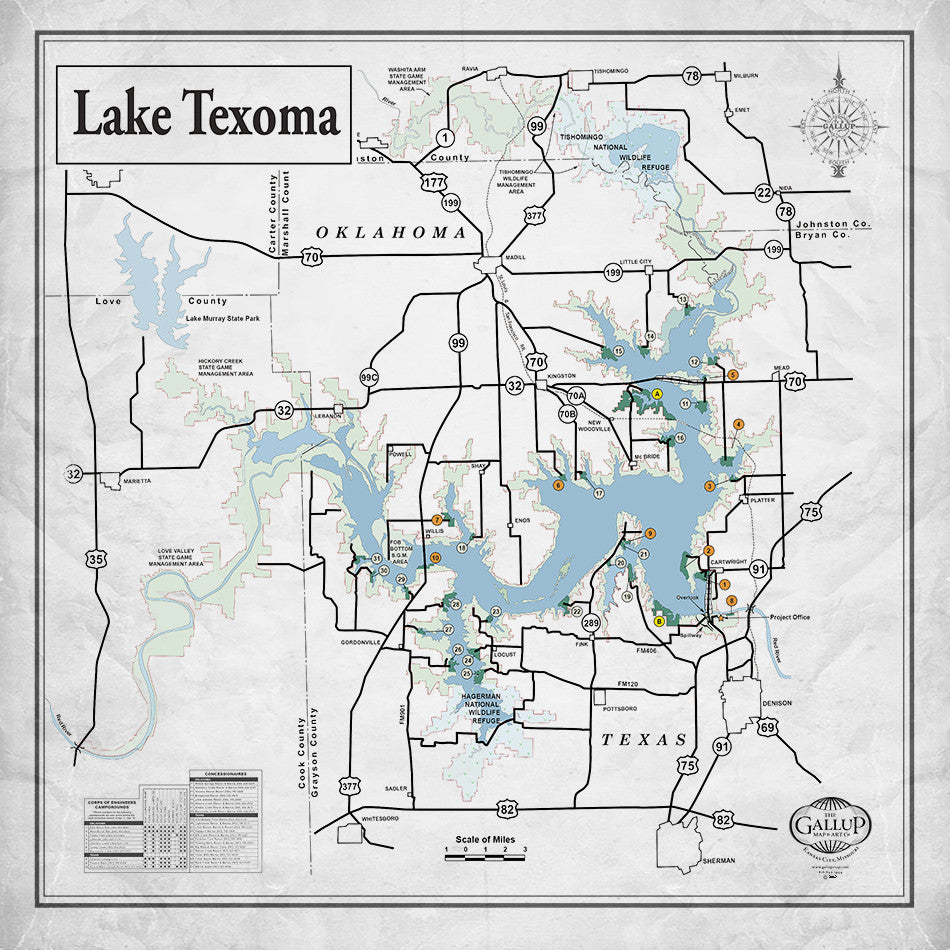 Lake Texoma Decorator Gray Map