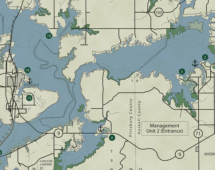 Decorative Eufaula Lake Oklahoma Classic Vintage  Style Map