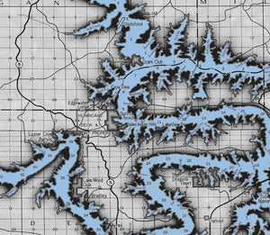 Vintage Lake of the Ozarks Map Decorator Gray Antique Blue Water with Mile Markers and Cove Names
