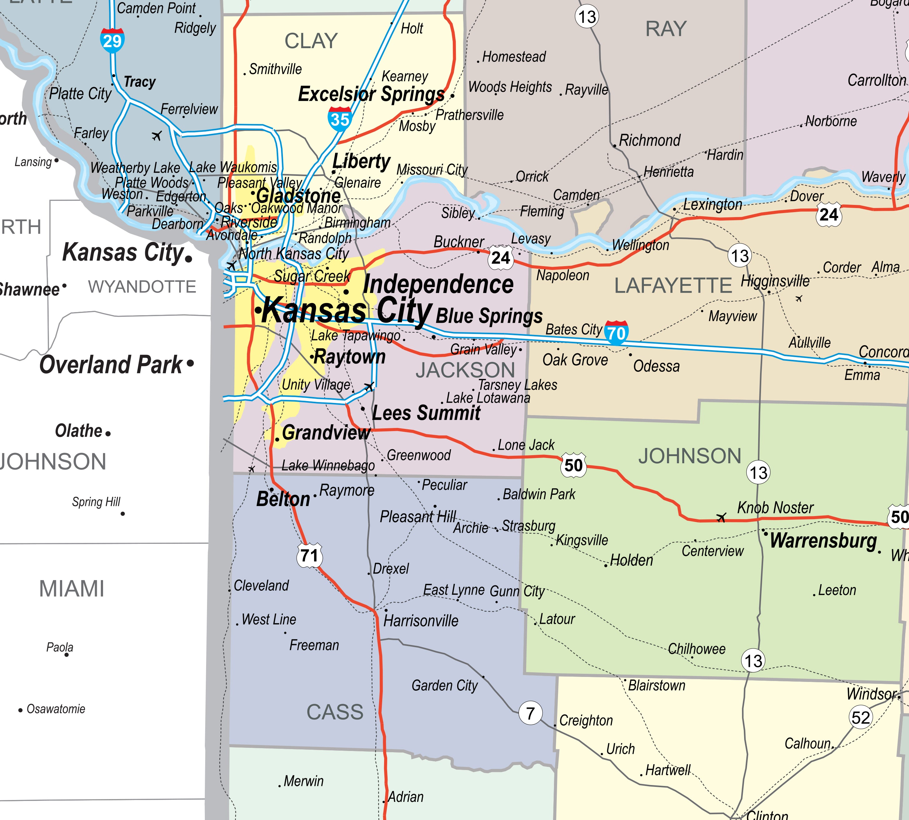 Missouri Laminated Wall Map County and Town map With Highways