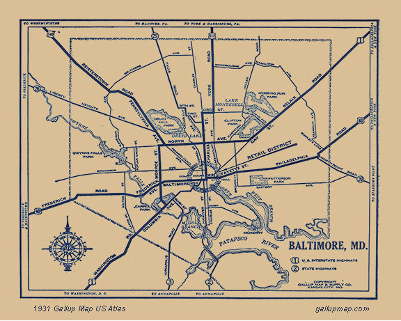 Antique/ Vintage Baltimore Map dated 1931