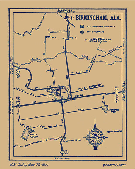Antique/ Vintage Birmingham Alabama Map dated 1931