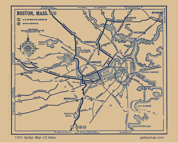 Antique/ Vintage Boston Massachusetts Map dated 1931