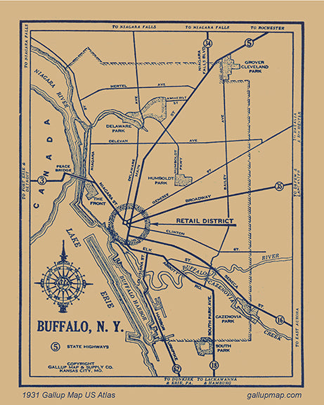 Antique/ Vintage Buffalo New York Map dated 1931