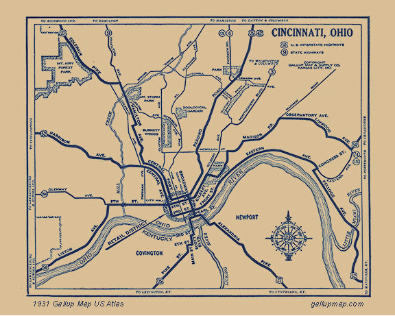 Antique/ Vintage Cincinnati Ohio Map dated 1931