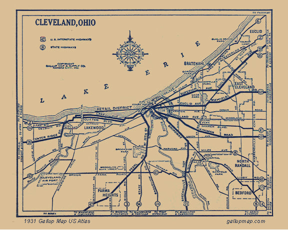 Antique/ Vintage Cleveland Ohio Map dated 1931