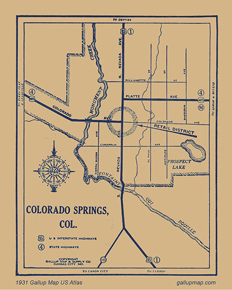 Antique/ Vintage Colorado Springs Colorado Map dated 1931