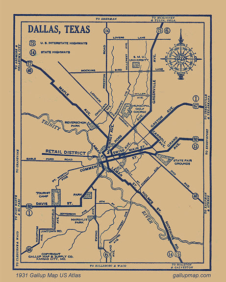 Antique/ Vintage Dallas Texas Map dated 1931