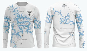 Lake of the Ozarks White Fishing T Shirt Long Sleeve SPF Fun On The water