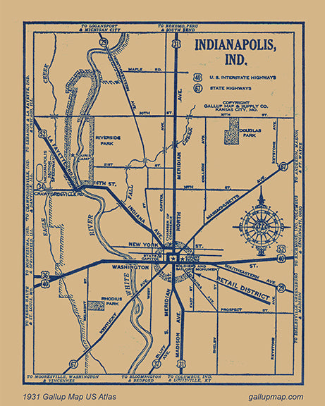 Antique/ Vintage Indianapolis Indiana Map dated 1931
