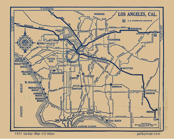 Antique/ Vintage Los Angeles California  Map dated 1931