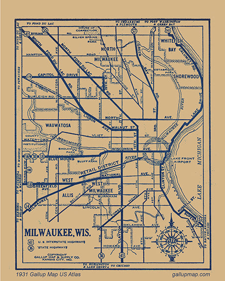 Antique/ Vintage Milwaukee Wisconsin Map dated 1931