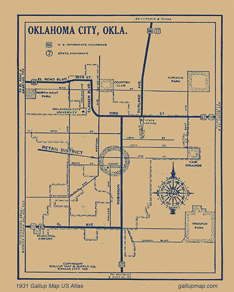 Antique/ Vintage Oklahoma City Oklahoma Map dated 1931