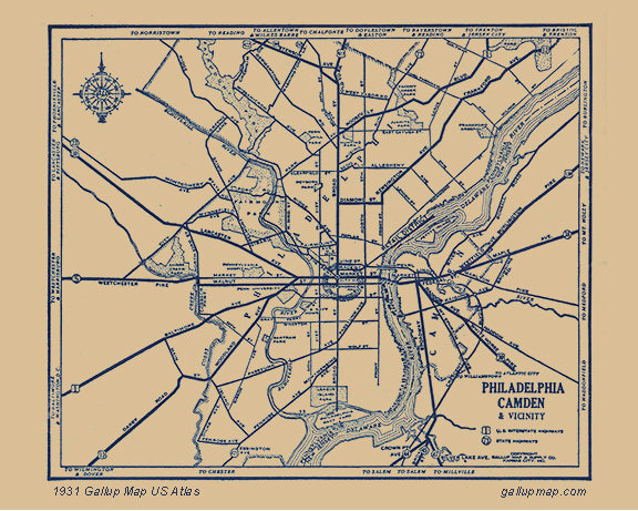 Antique/ Vintage Philadelphia Camden Pennsylvania Map dated 1931