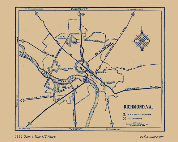 Antique/ Vintage Richmond Virginia Map dated 1931