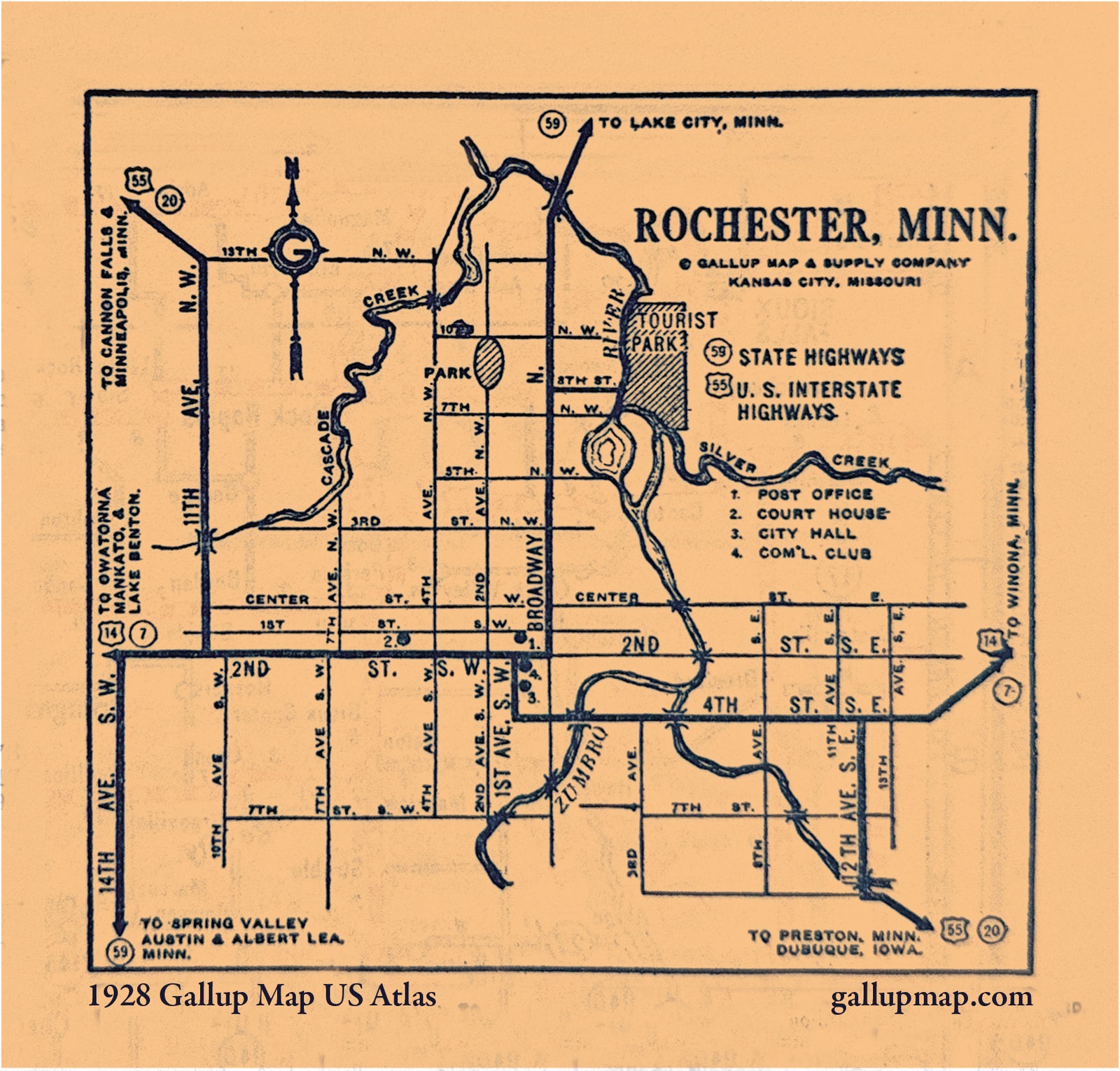 Antique/ Vintage Rochester Minnesota Map dated 1931