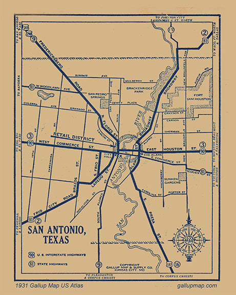 Antique/ Vintage San Antonio Texas Map dated 1931