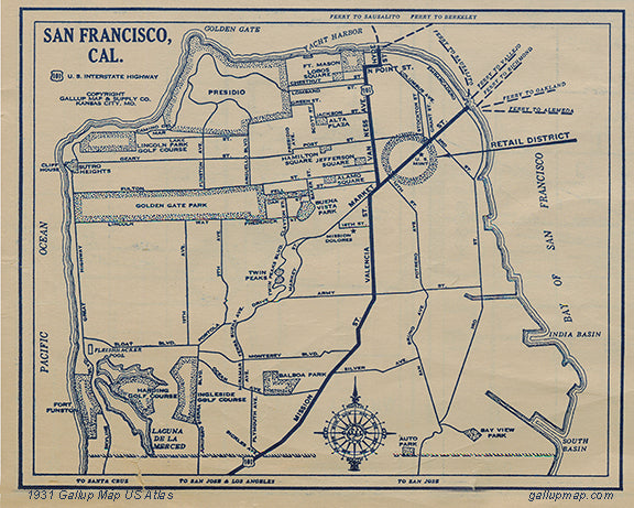 Antique/ Vintage San Francisco California Map dated 1931