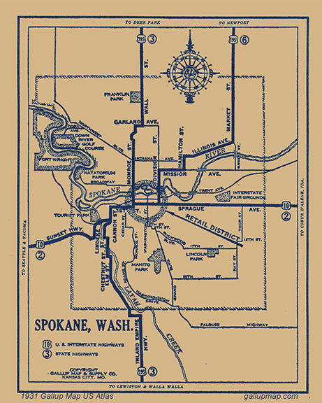 Antique/ Vintage Spokane Washington Map dated 1931