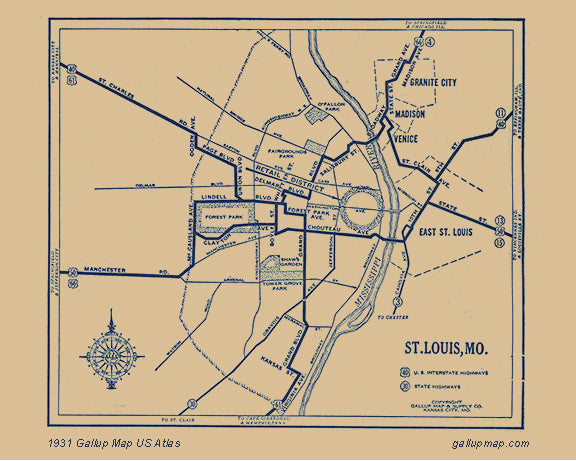 Antique/ Vintage St. Louis Missouri Map dated 1931