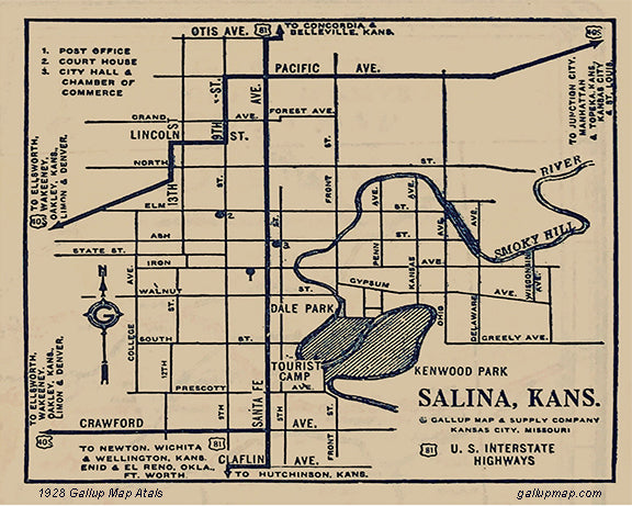Antique/ Vintage Salina Kansas Map dated 1931
