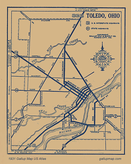 Antique/ Vintage Toledo Ohio Map dated 1931