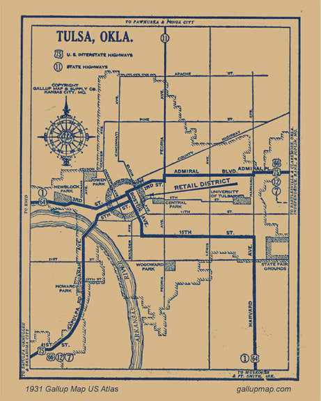 Antique/ Vintage Tulsa Oklahoma  Map dated 1931