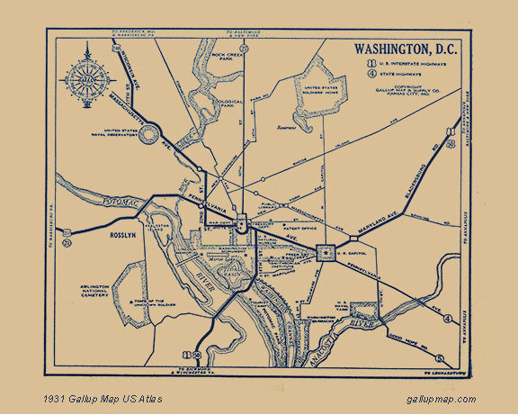 Antique/ Vintage Washington DC Map dated 1931