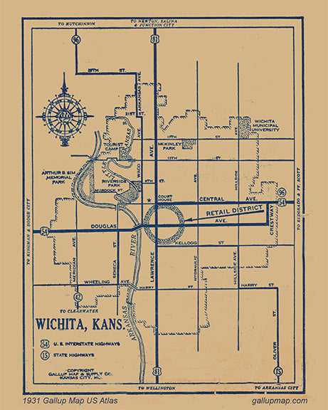 Antique/ Vintage Wichita Kansas Map dated 1931 (Copy)