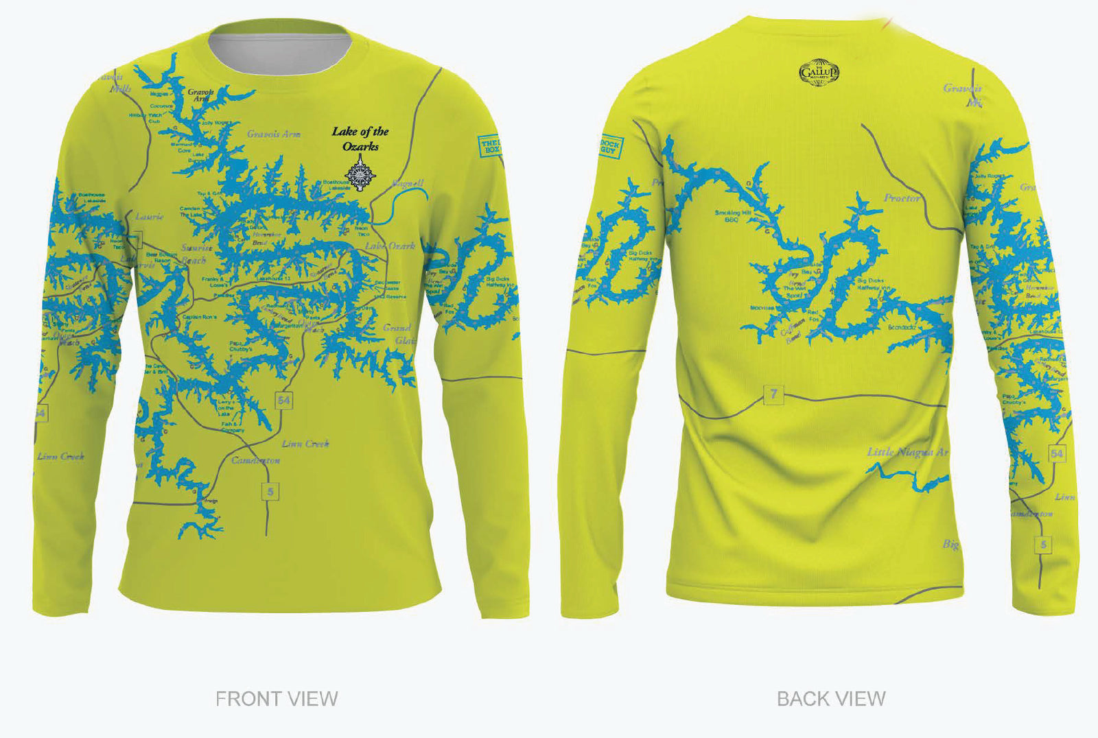 Lake of the Ozarks Yellow Fishing T Shirt Long Sleeve SPF Fun On The water