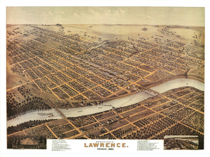 Lawrence Kansas Birds Eye Map 1869