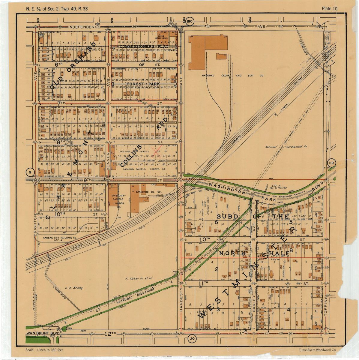 Kansas City 1925 Neighborhood Map - Plate #10 Independence-12th Brighton-Topping