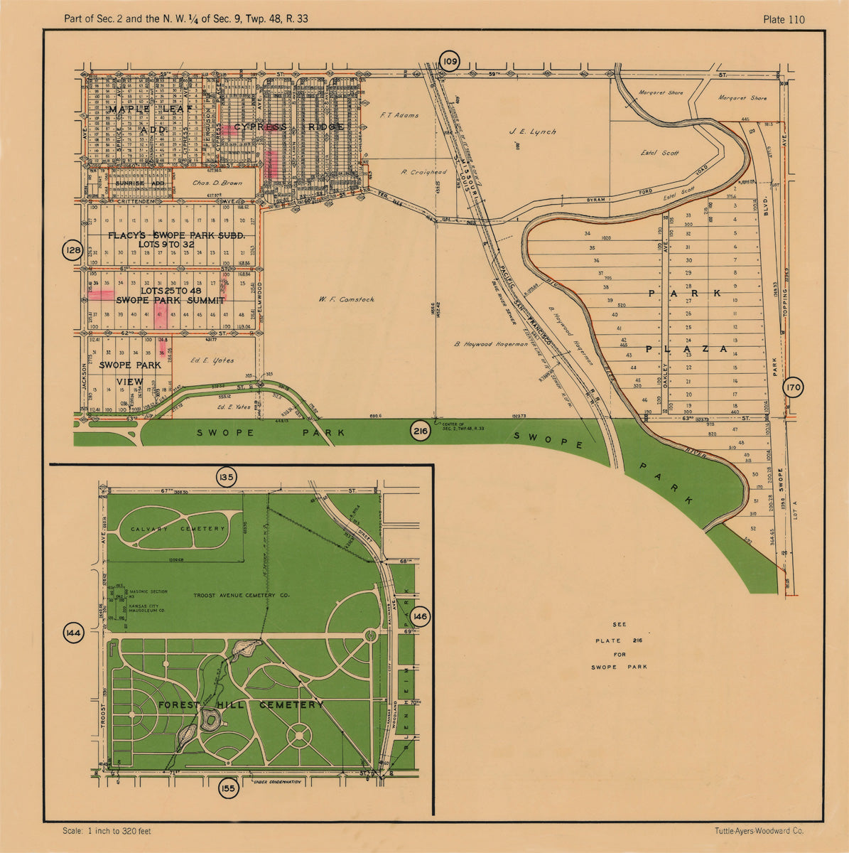 Kansas City 1925 Neighborhood Map - Plate #110 59th-63rd Jackson-Topping