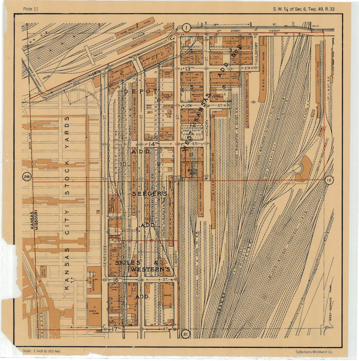 Kansas City 1925 Neighborhood Map - Plate #11 12th-17th State Line-Mulberry
